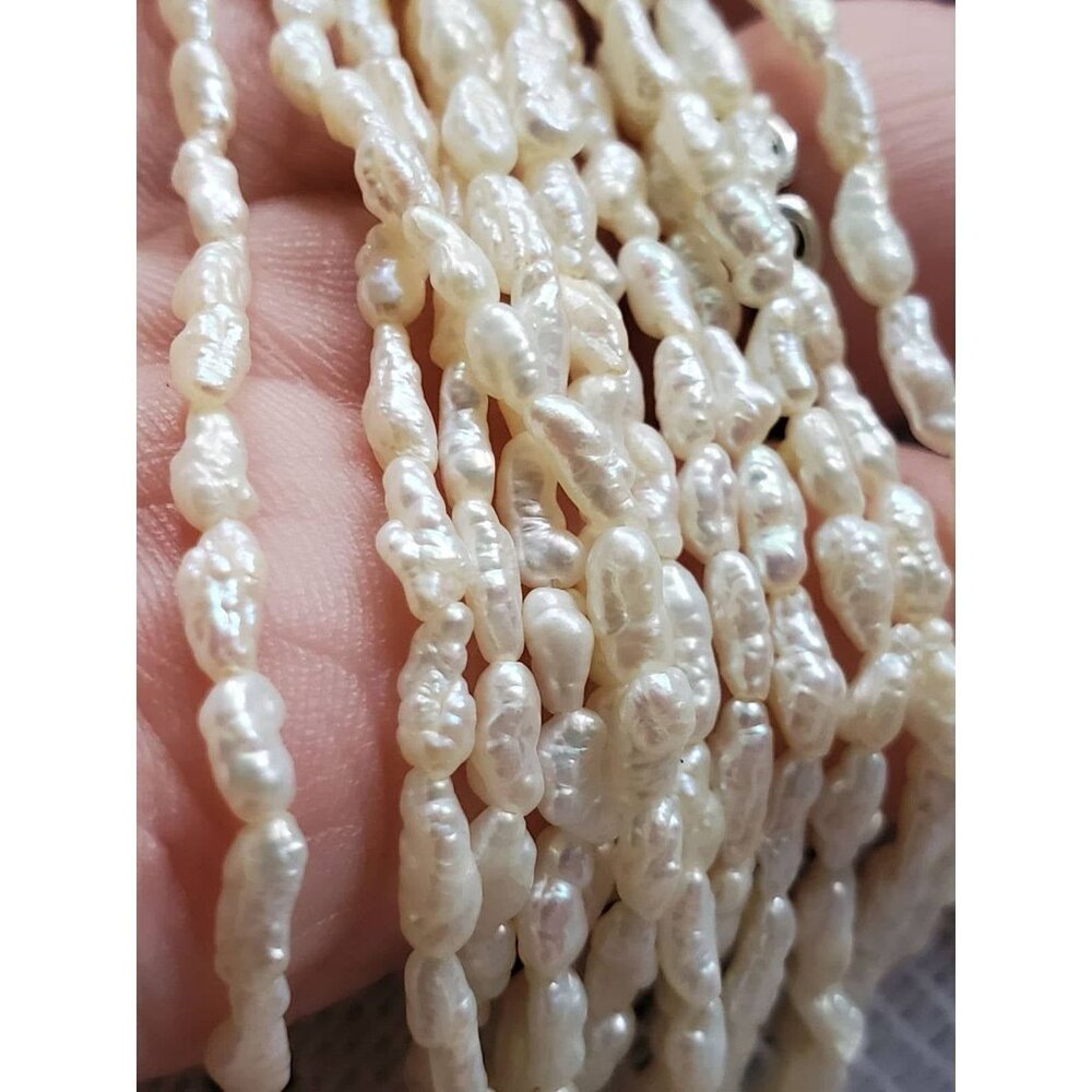 VINTAGE Real Rice Pearl Necklace & Bracelet multi-strand matching Jewelry set